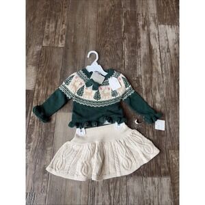 Tahari Baby Girl Christmas Holiday Knit Sweater and Skirt Set 12 Months Reindeer